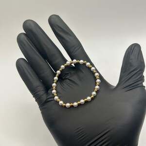 Womens Pearl Chunky Gold Bead Stretch Bracelet 18k Plated Saphir Single